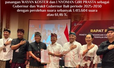 SAH. KPU Bali Tetapkan Dr. Ir. Wayan Koster ,M.M.,Gubernur Bali & I Nyoman Giri Prasta S.Sos. Wagub Bali periode 2025 - 2030